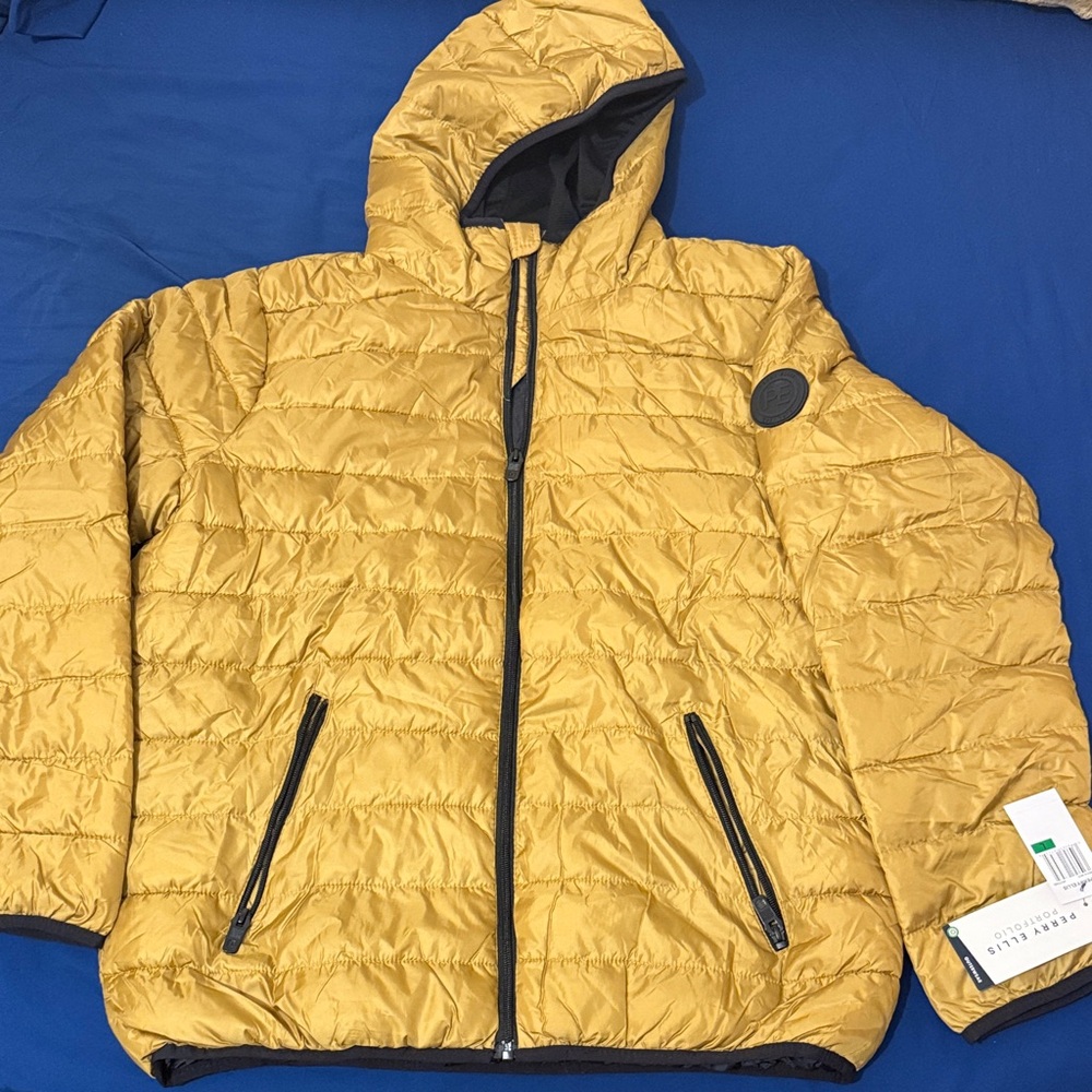 Perry Ellis Mustard Hooded Puffer Jacket